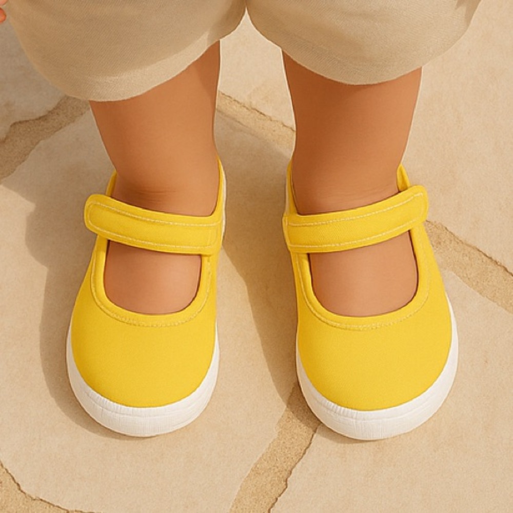 Cienta Canvas Yellow and White Mary Jane Shoe - Picture 2 of 10